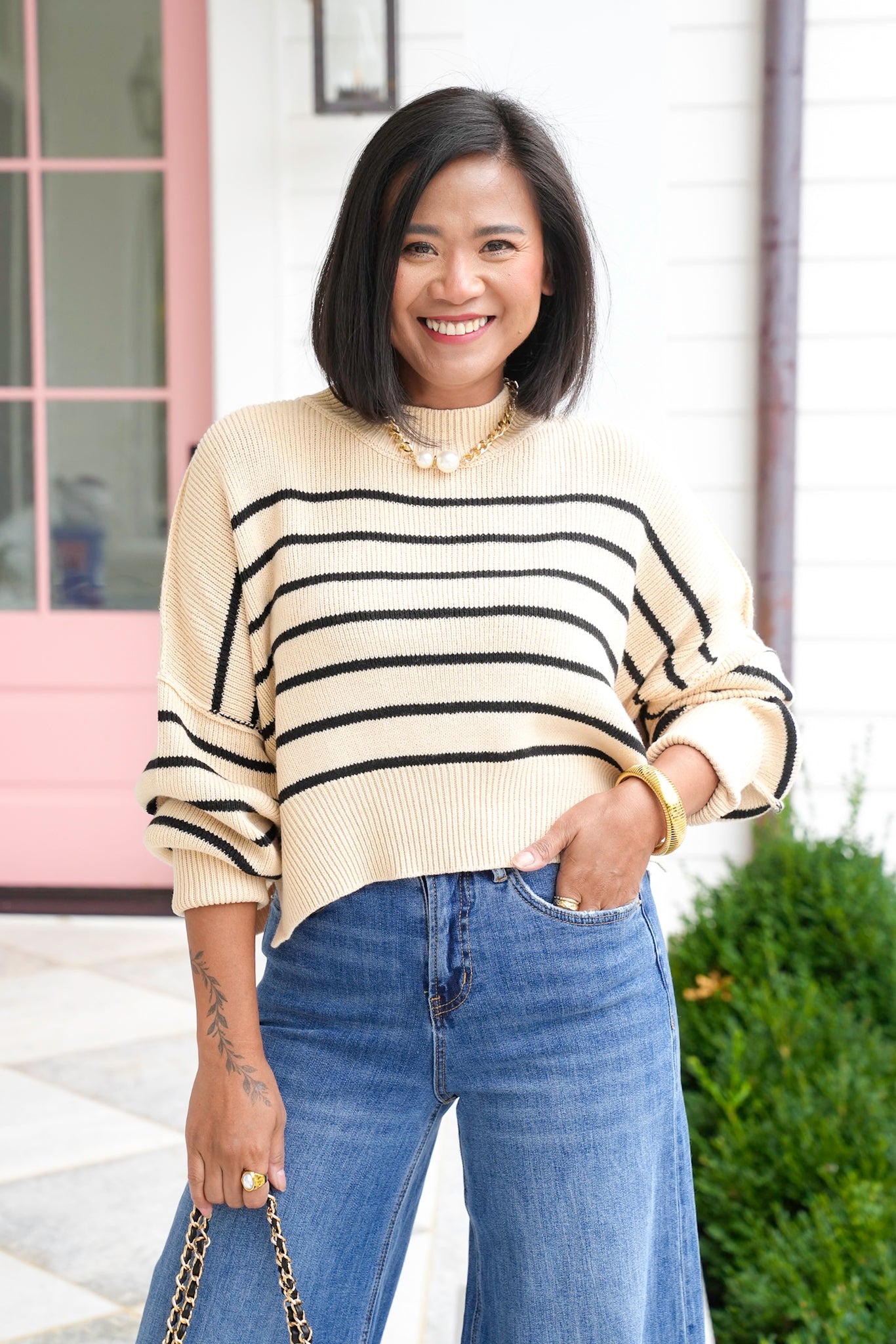 Striped Long Sleeve Drop Shoulder Sweater