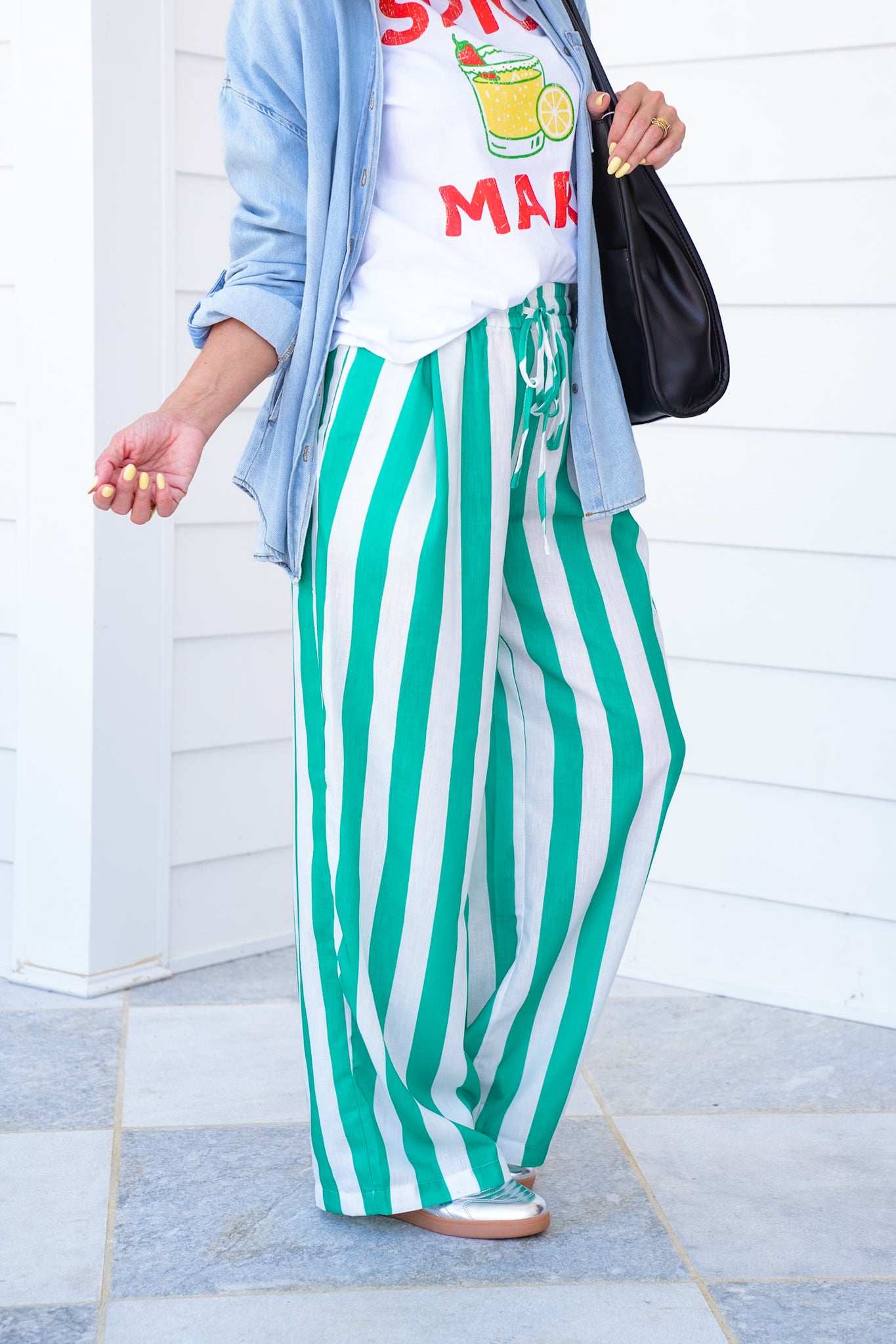 Stripe Elastic Waist Wide Leg Pants