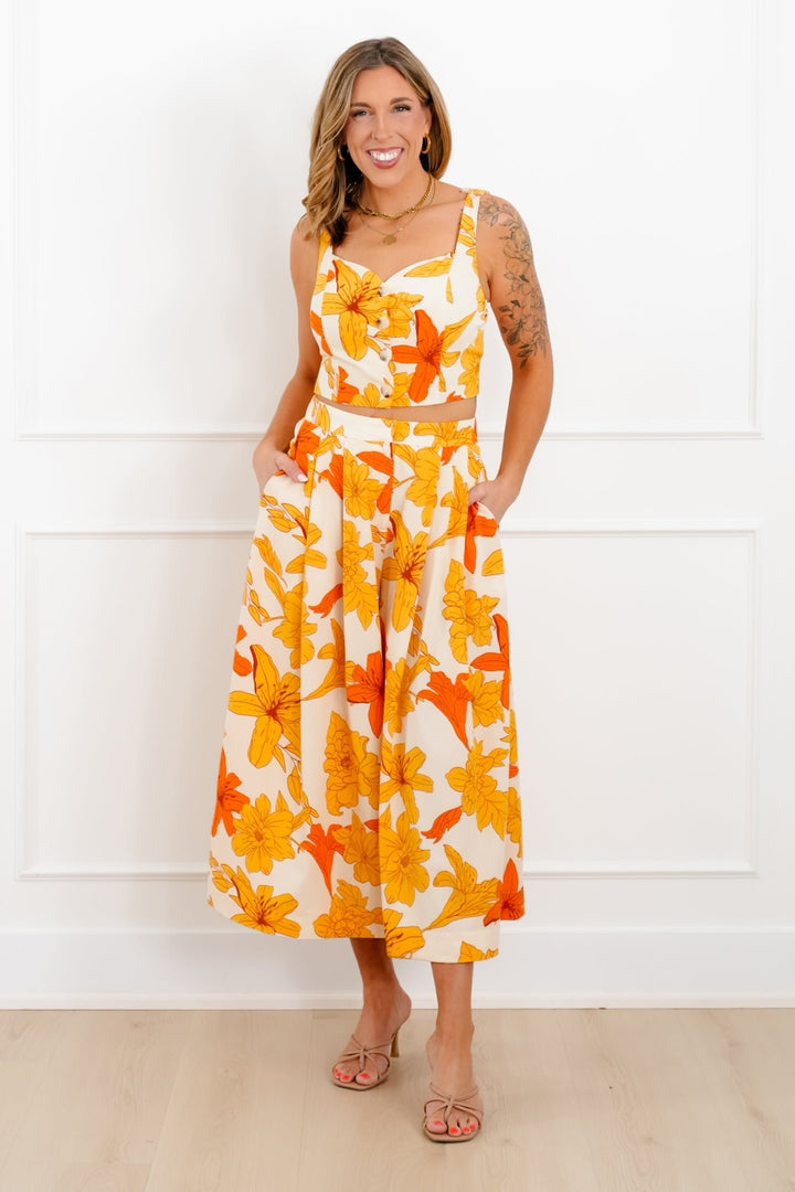 Yellow Floral Print Top and Pants Set - Freckled Poppy