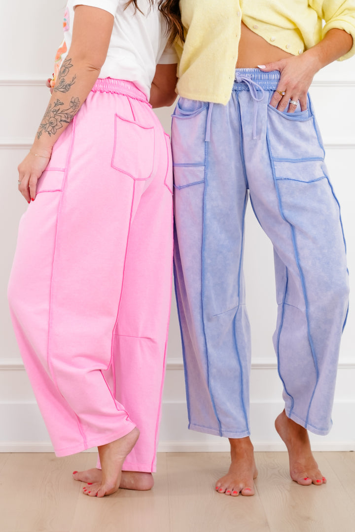 Mineral Wash Elastic Waist Barrel Pants