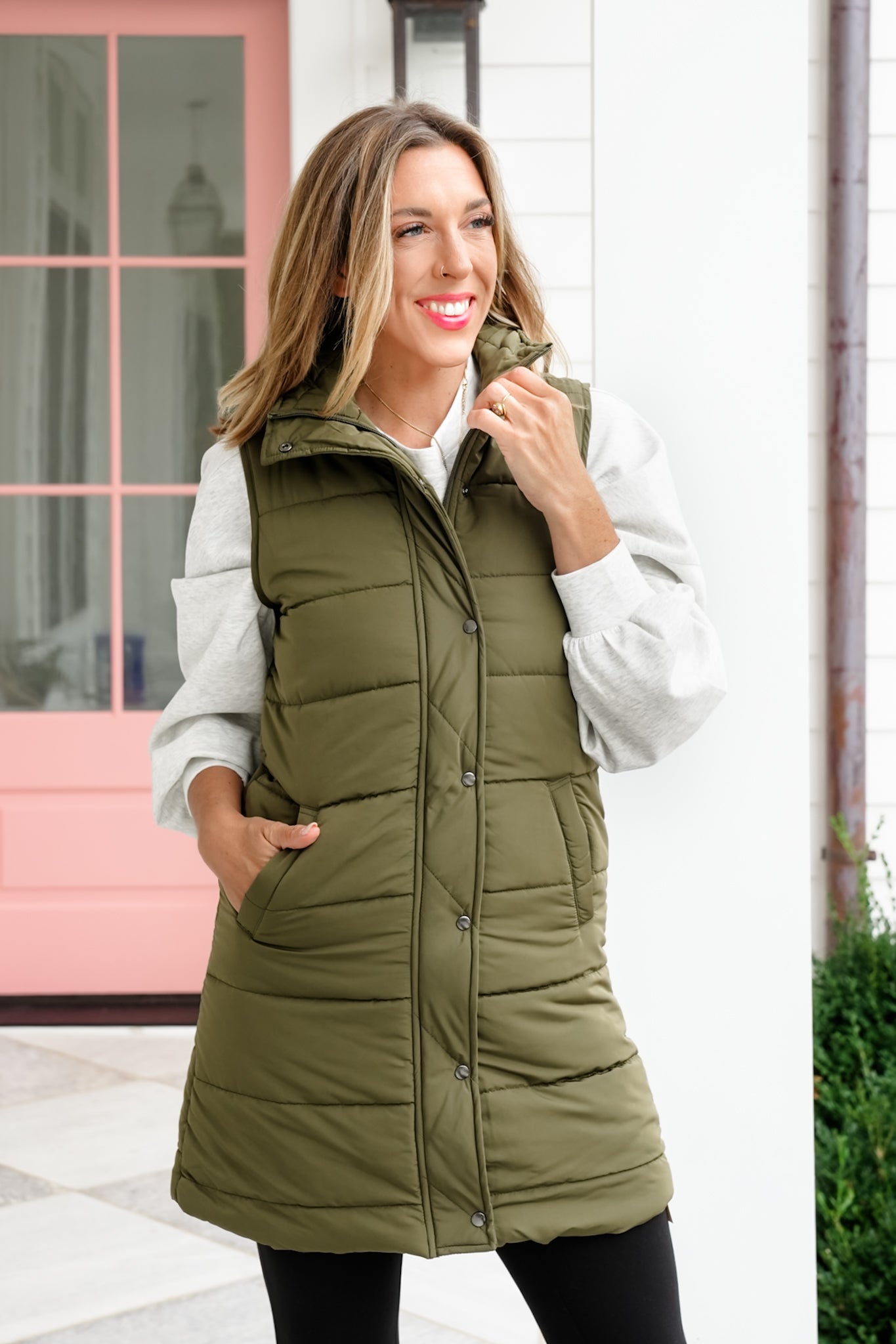 Plus/Reg Sleeveless Button Down Long Vest