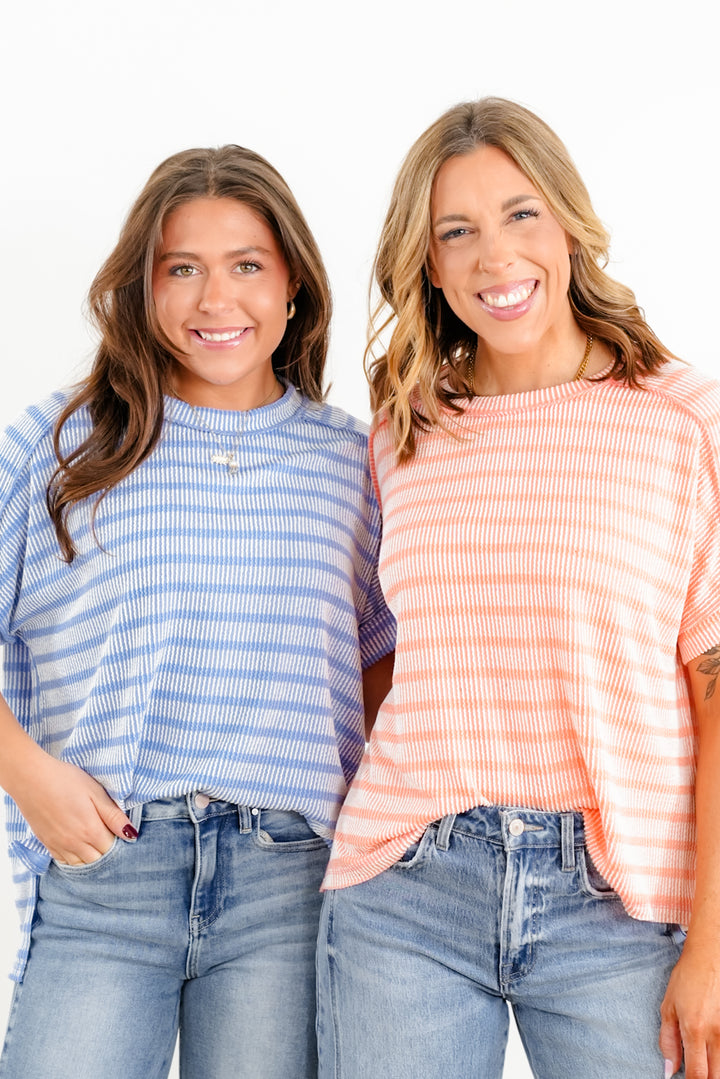 Door Buster! Zenana Raised Rib Striped Exposed Seam Top