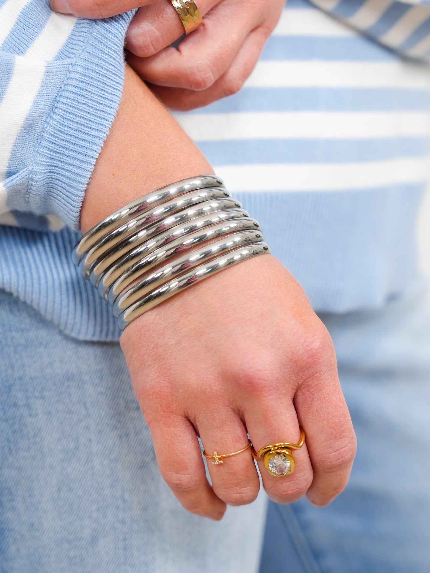 Silver 7 Piece Bangle Set - Freckled Poppy