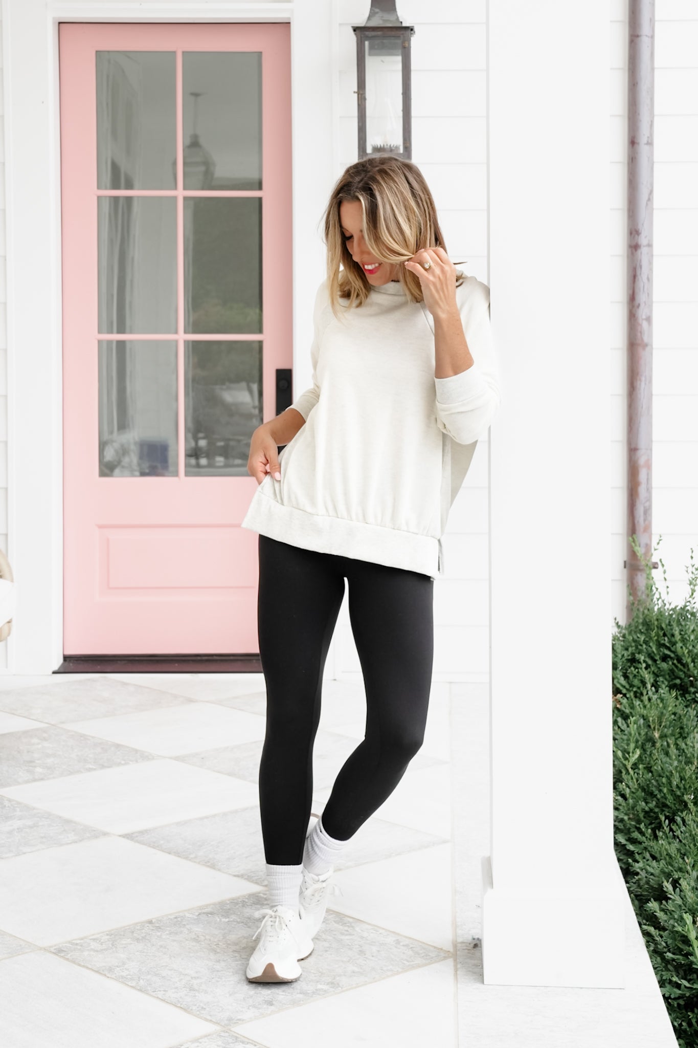 Plus/Reg Long Sleeve Pullover Top With Ribbed Contrast