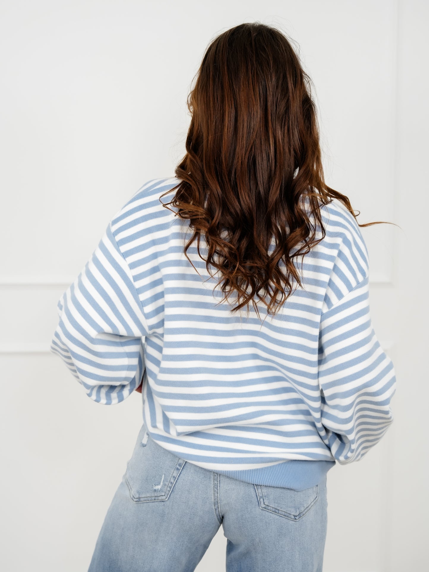 Plus/Reg Blue Stripe Long Sleeve Pullover Sweater