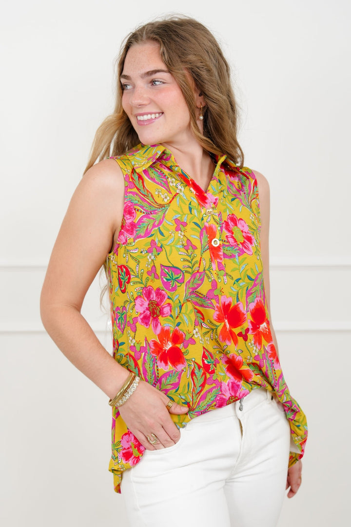 Plus/Reg Floral Print Sleeveless Tunic Top - Freckled Poppy