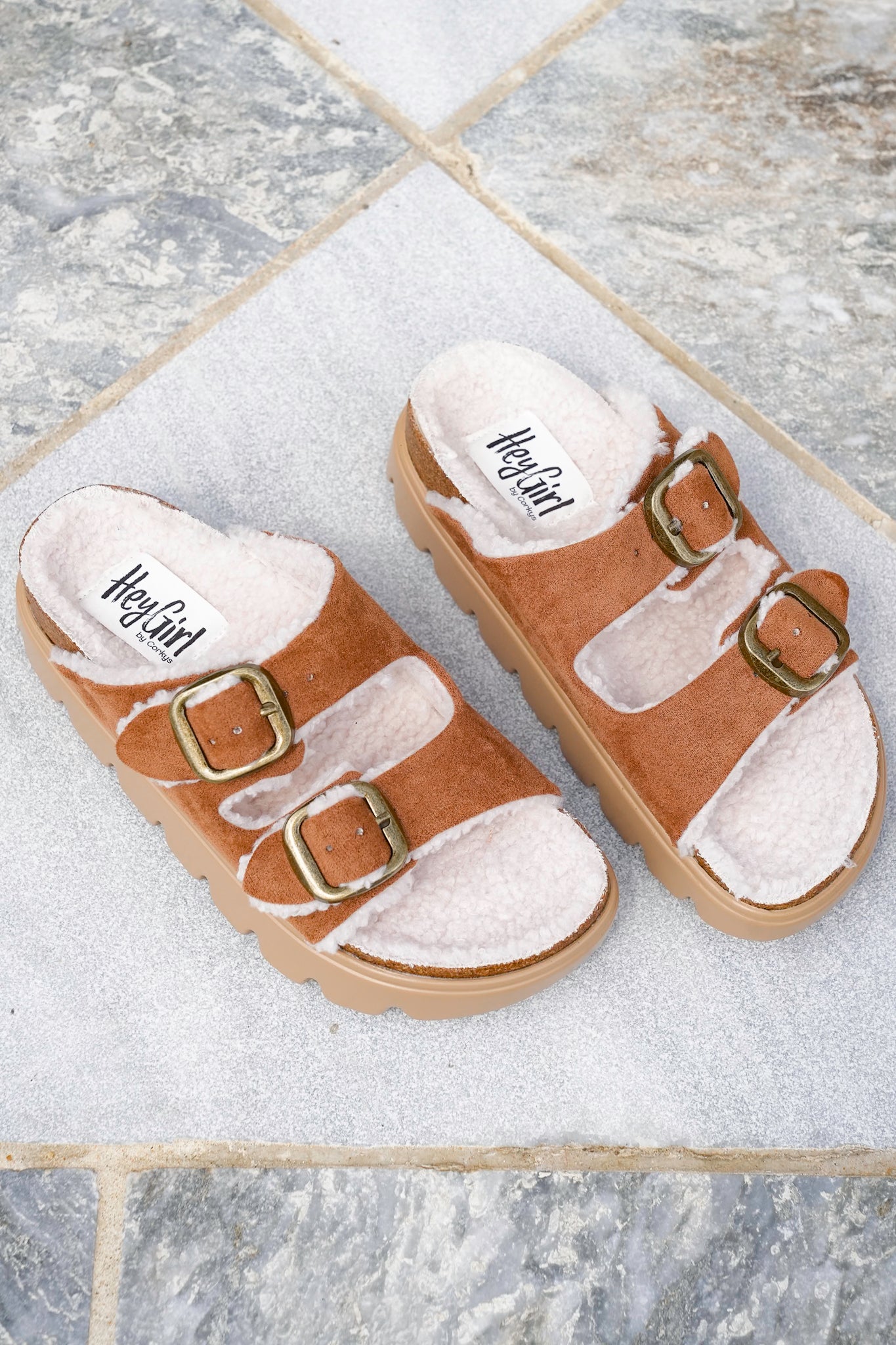 Corky's "Hearsay" Vegan Suede Double Strap Platform Slide Sandals