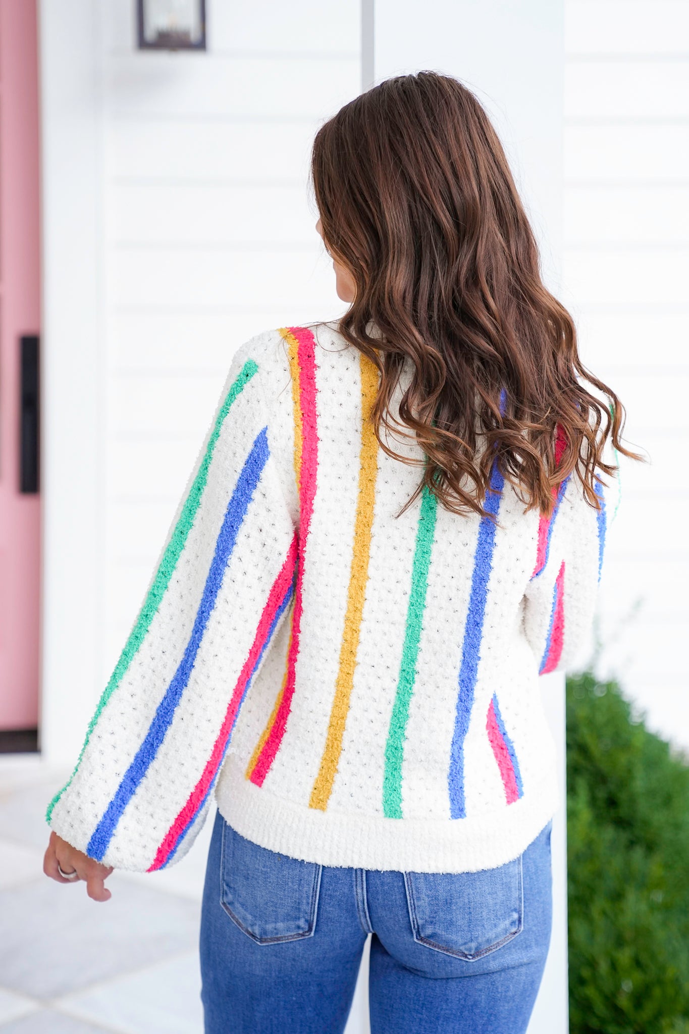 POL Stripe Long Sleeve Round Neck Sweater
