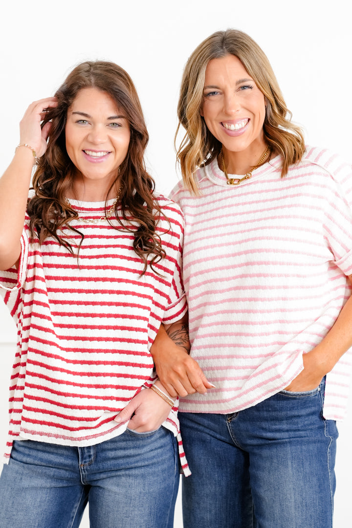 Door Buster! Plus/Reg Zenana Stripe Jacquard Round-Neck Box Tee