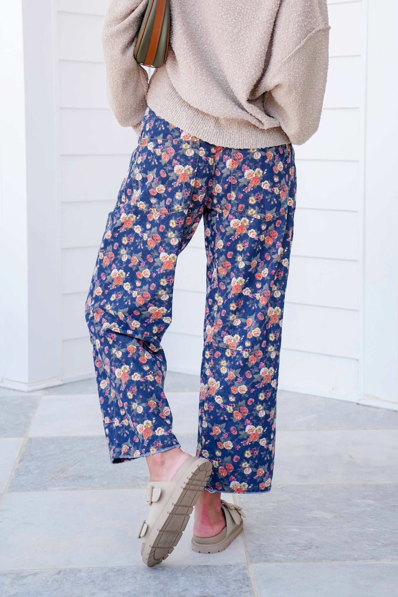 Floral Mineral Wash Pants with Braided Belt Detail