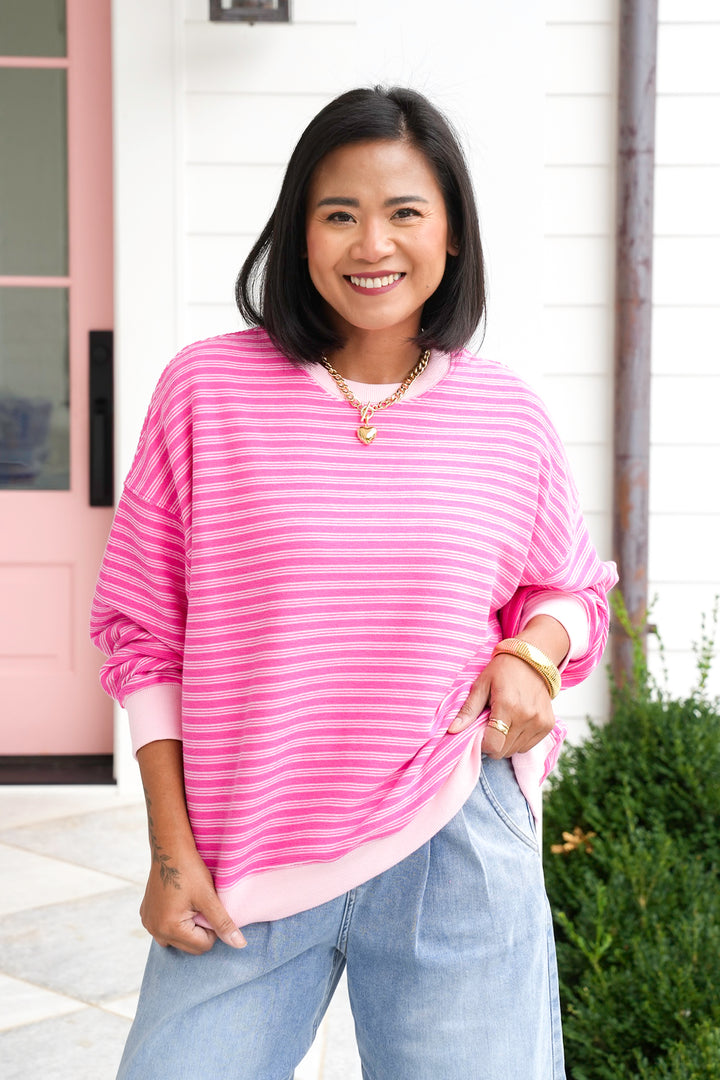 Striped Long Sleeve Crew Neck Knit Pullover Top