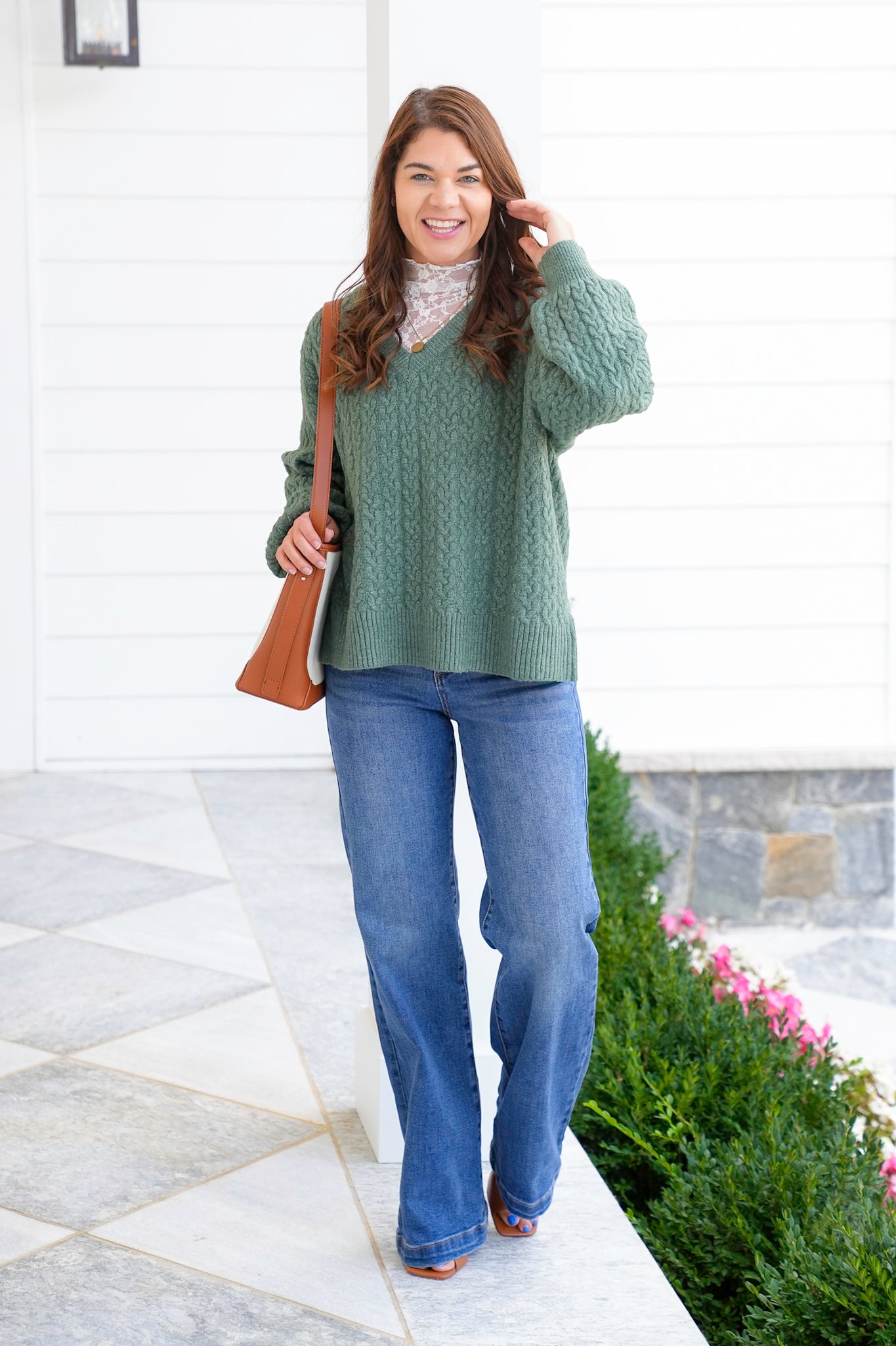 POL Knit Long Sleeve V Neck Pullover Sweater
