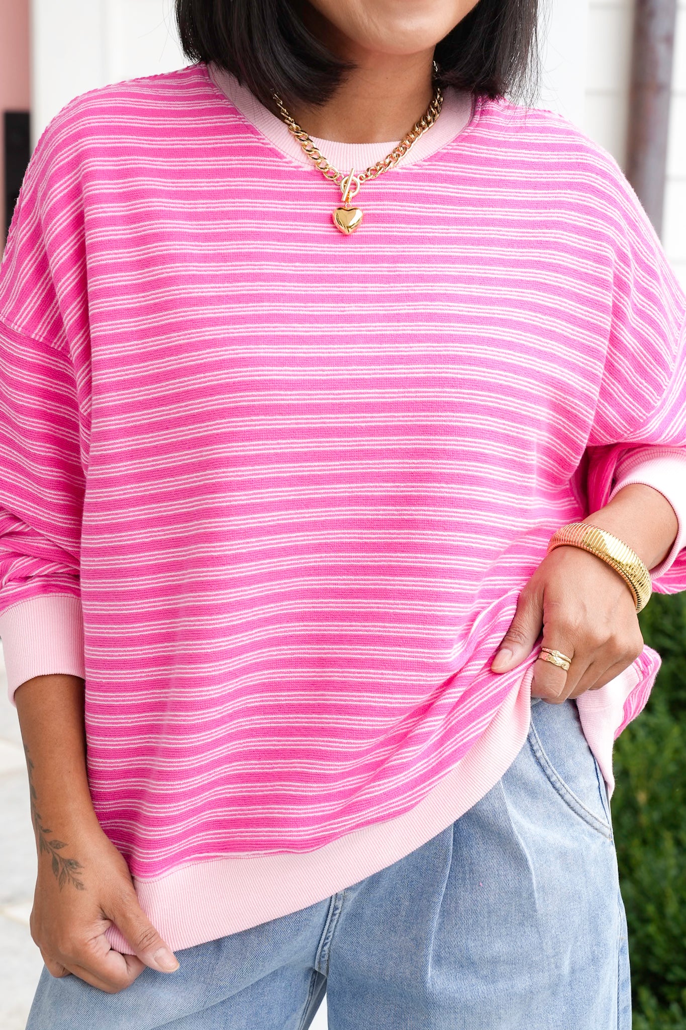 Striped Long Sleeve Crew Neck Knit Pullover Top