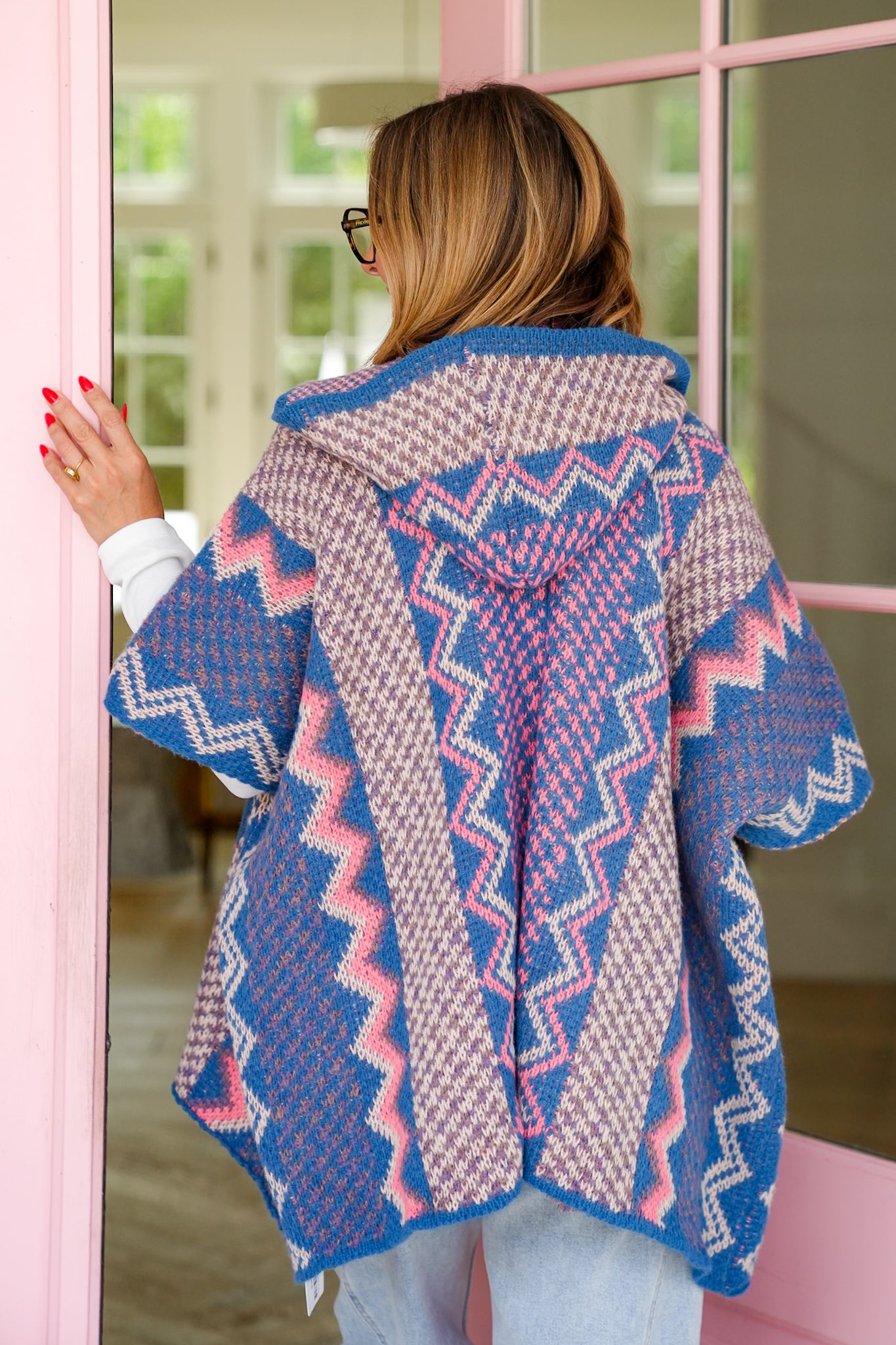 POL Crochet Hoodie Poncho with Paisley Print