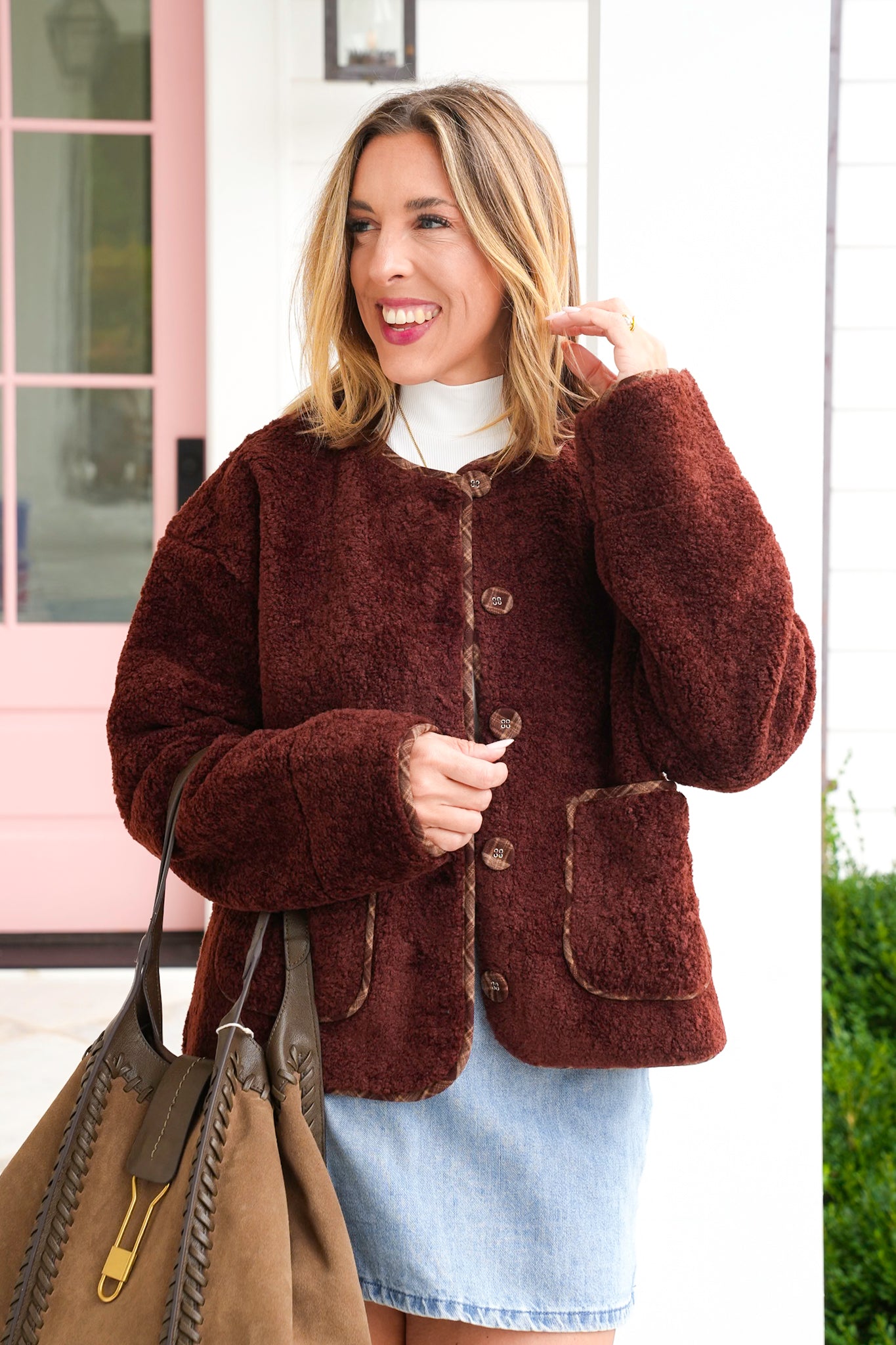 Sherpa Fleece Long Sleeve Button Down Jacket