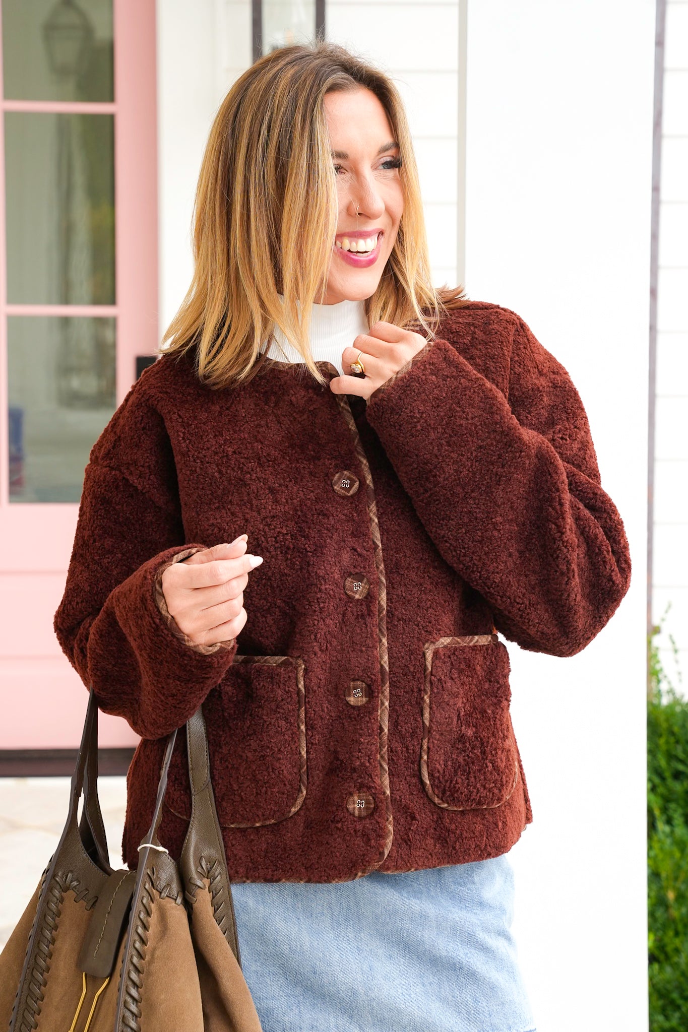 Sherpa Fleece Long Sleeve Button Down Jacket