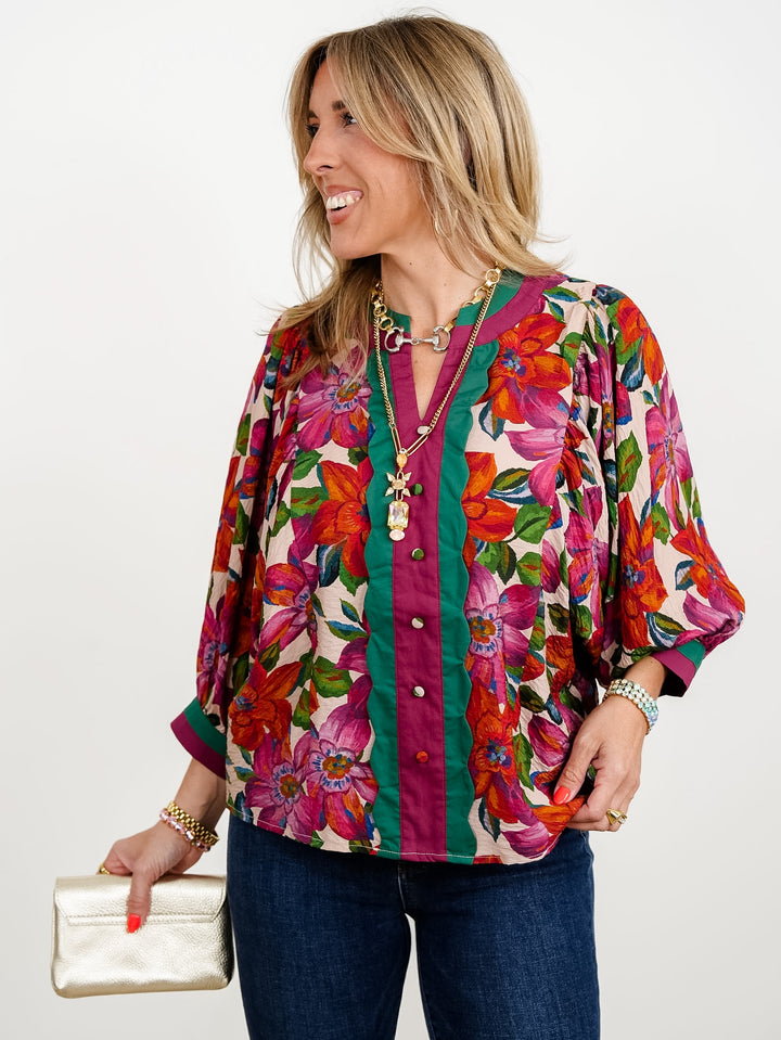 Plus/Reg Floral Printed 3/4 Sleeve Top