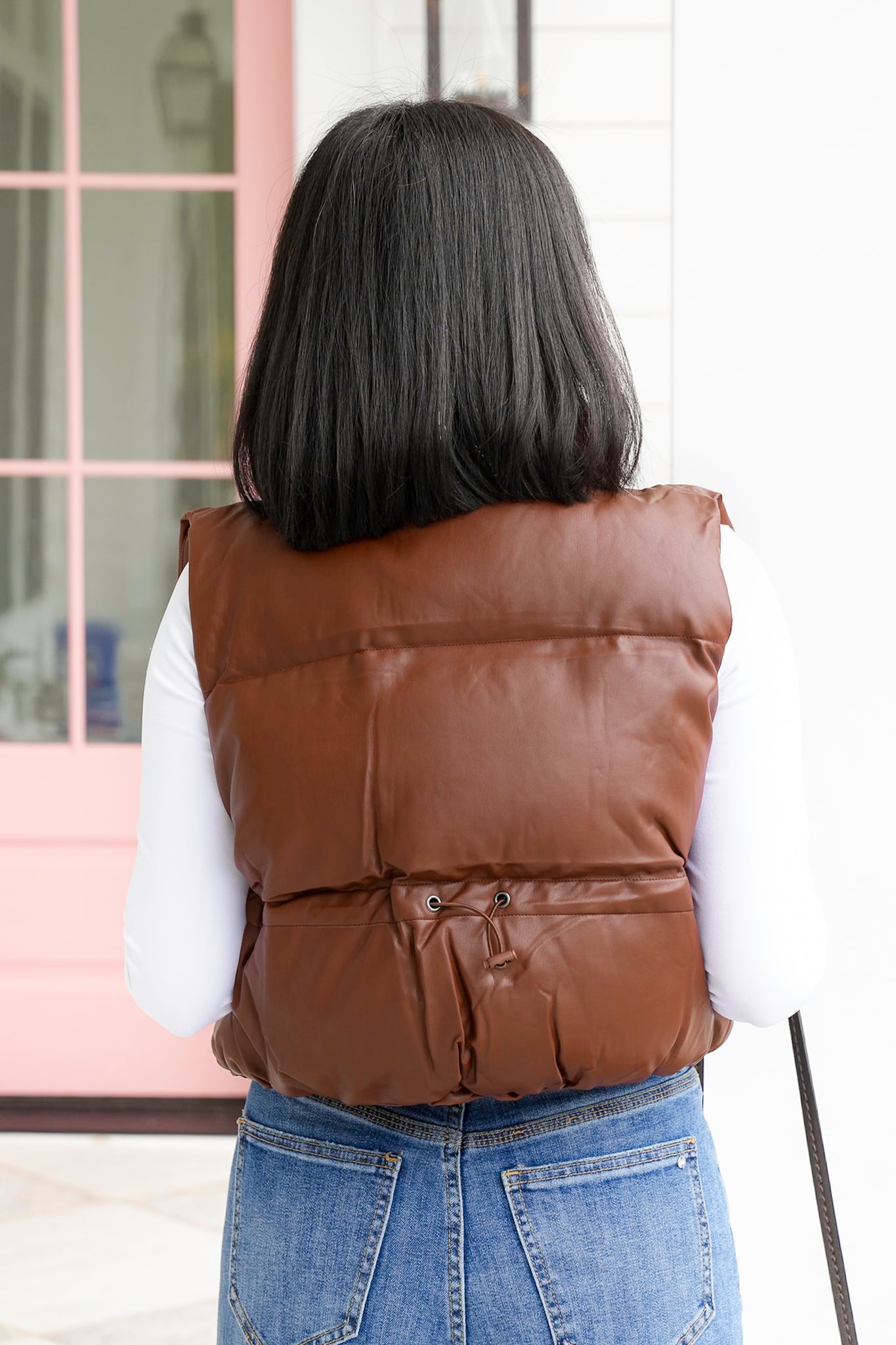 Vegan Leather Cropped Zip-Up Puffer Vest