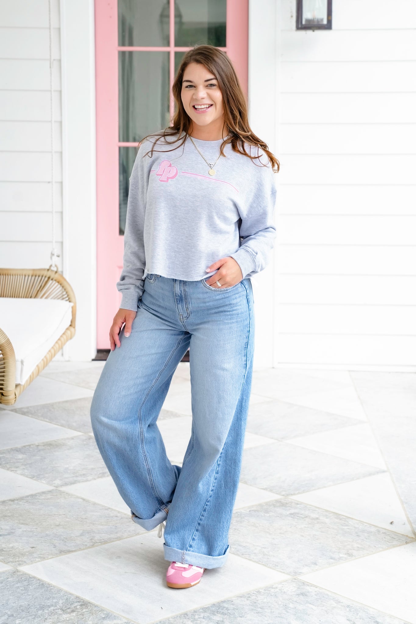 Plus/Reg Long Sleeve "FP" Crop Graphic Sweatshirt