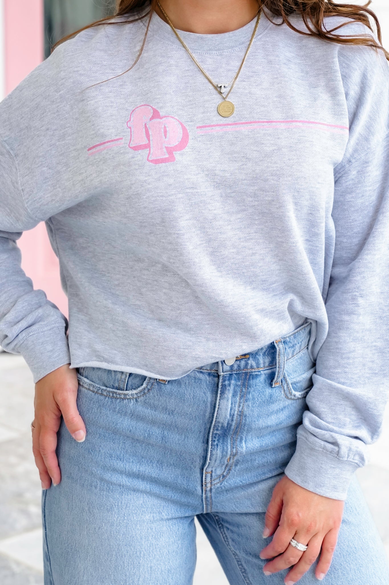 Plus/Reg Long Sleeve "FP" Crop Graphic Sweatshirt