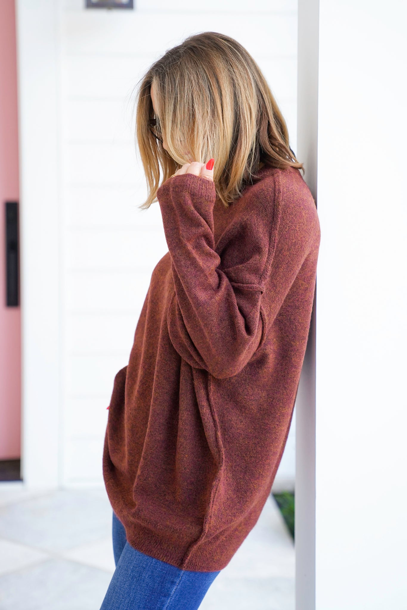 Door Buster! Zenana Oversized Round Neck Raw Seam Melange Sweater