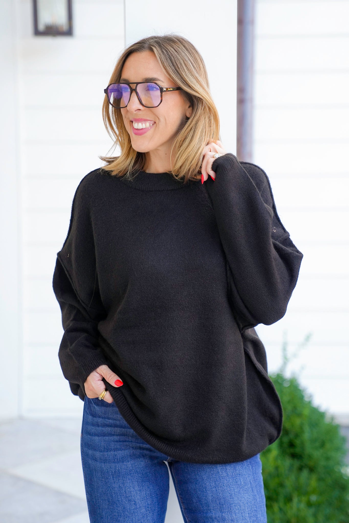 Door Buster! Zenana Oversized Round Neck Raw Seam Melange Sweater