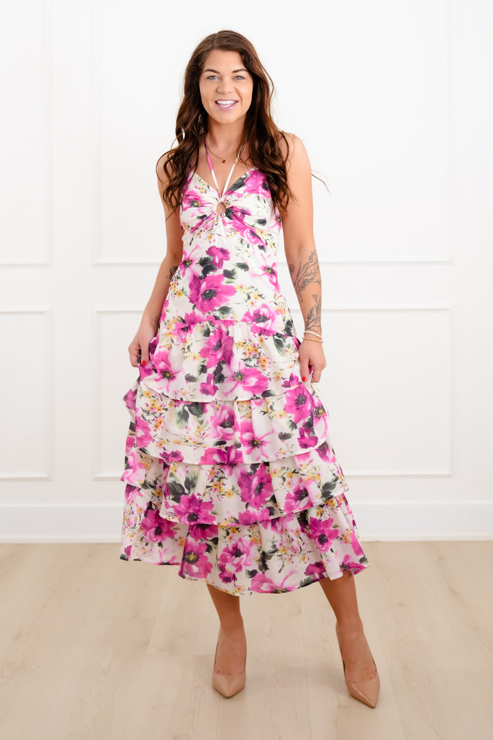 Floral Print Sleeveless Ruffle Tiered Maxi Dress