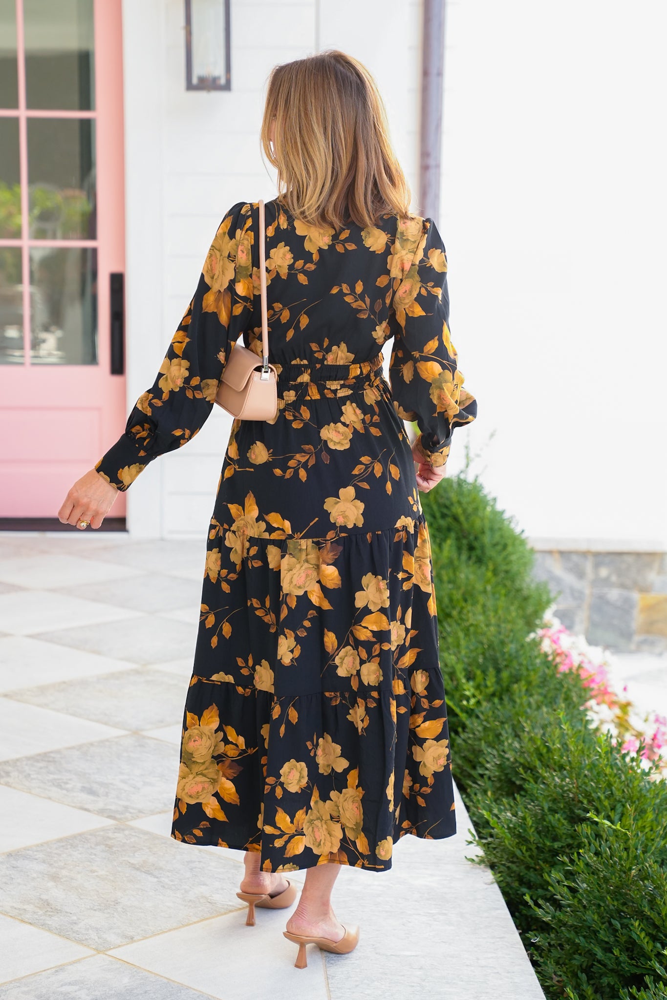 Plus/Reg Floral Long Sleeve Tiered Maxi Dress