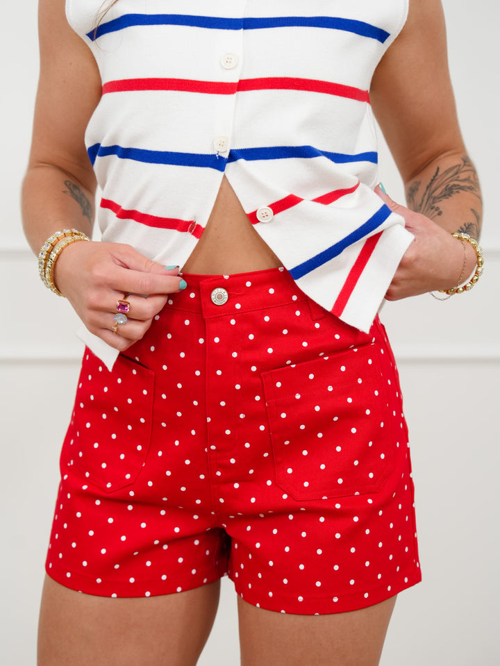 Polka Dot High Waist Shorts with Front Patch Pockets