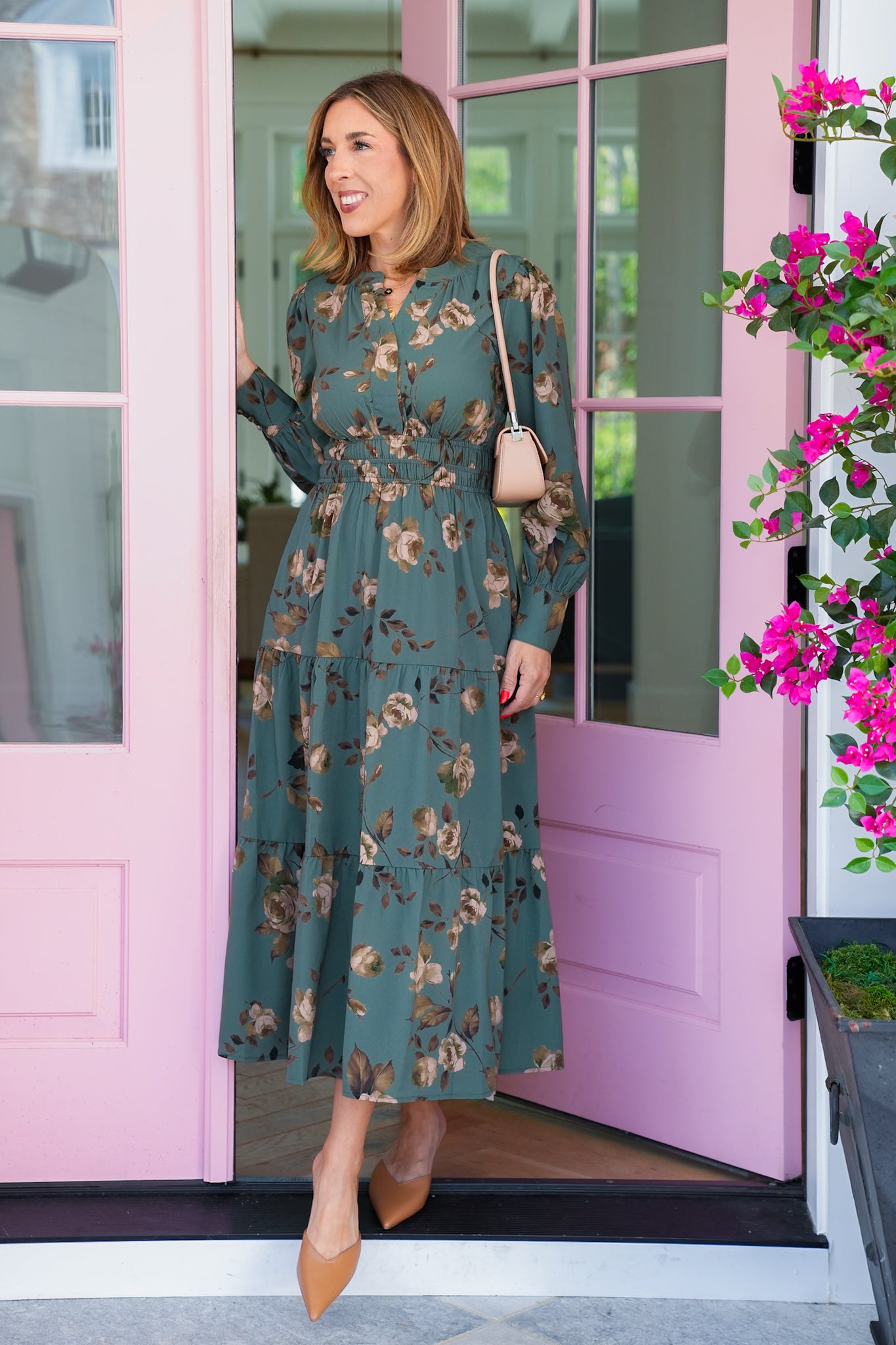 Plus/Reg Floral Long Sleeve Tiered Maxi Dress