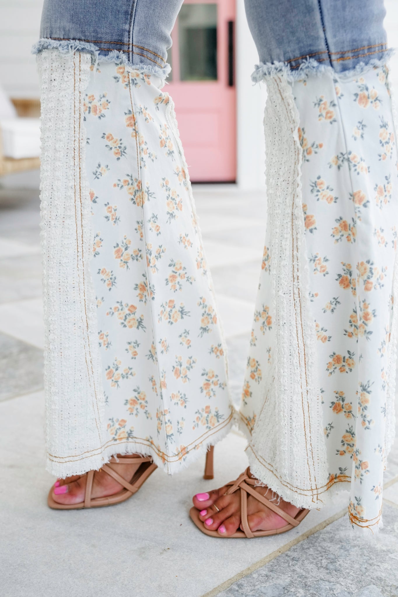 POL Denim Floral Flare Leg Jeans with Embroidery Detail
