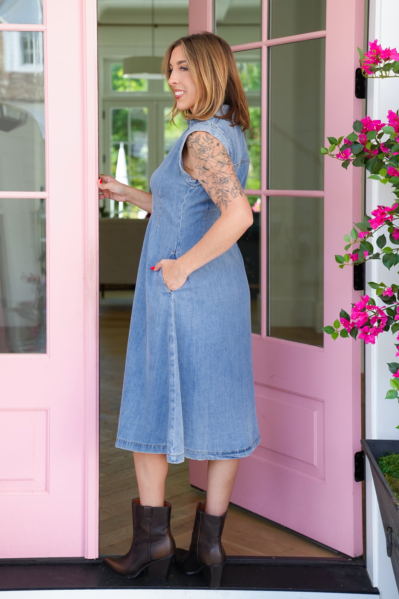Sleeveless Button-Down Midi Shirt Dress