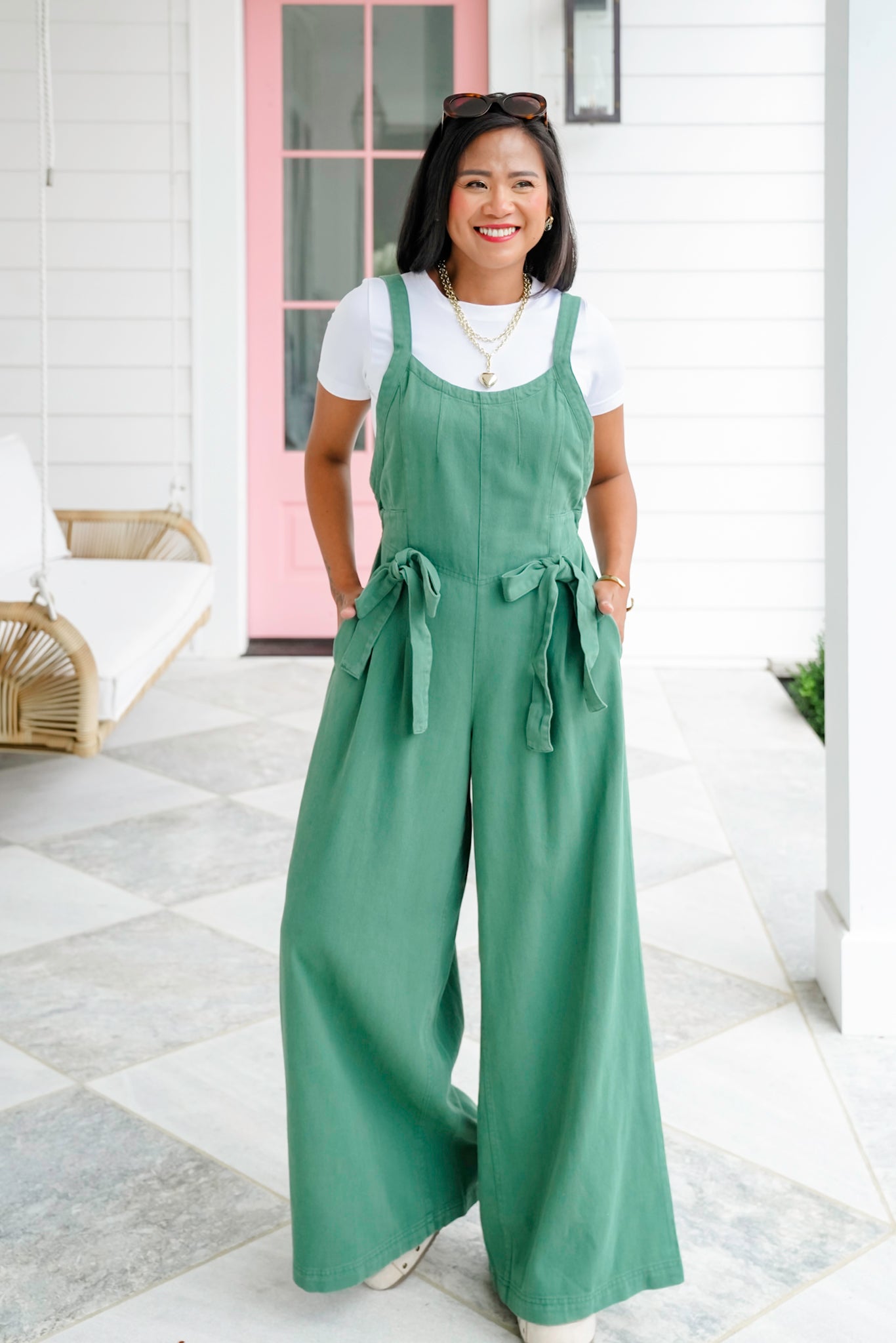 Green Washed Sleeveless Wide Leg Jumpsuit
