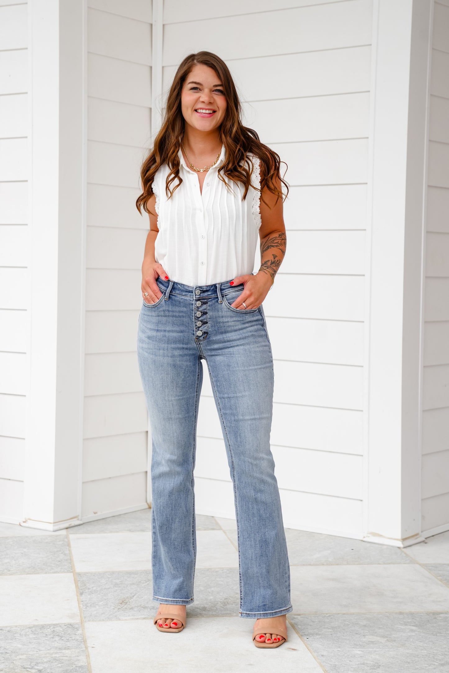 Judy Blue Dreaming About You Medium Wash Mid Rise Vintage Button-Fly Bootcut Jeans