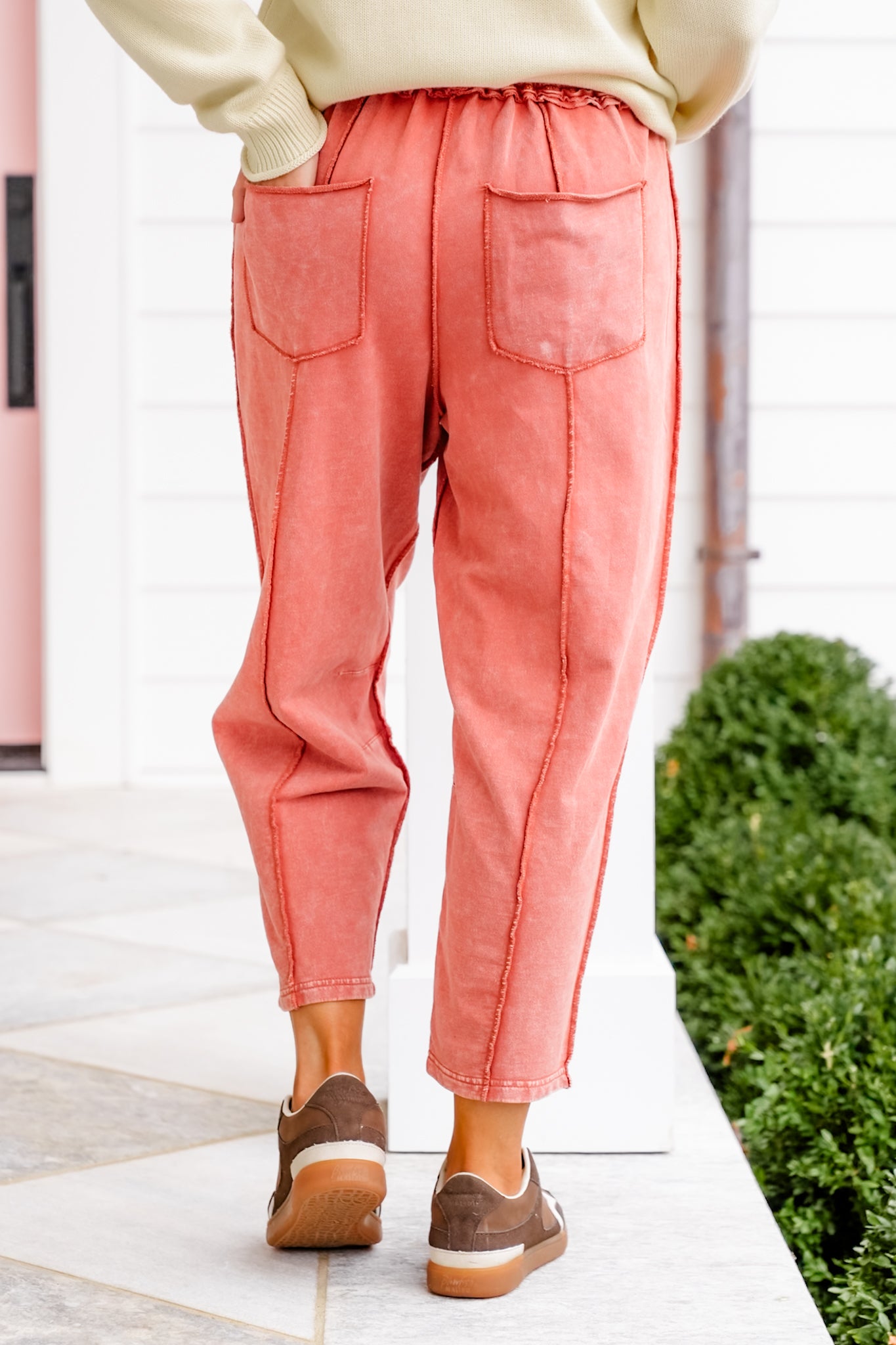 Mineral Wash Elastic Waistband Barrel Pants