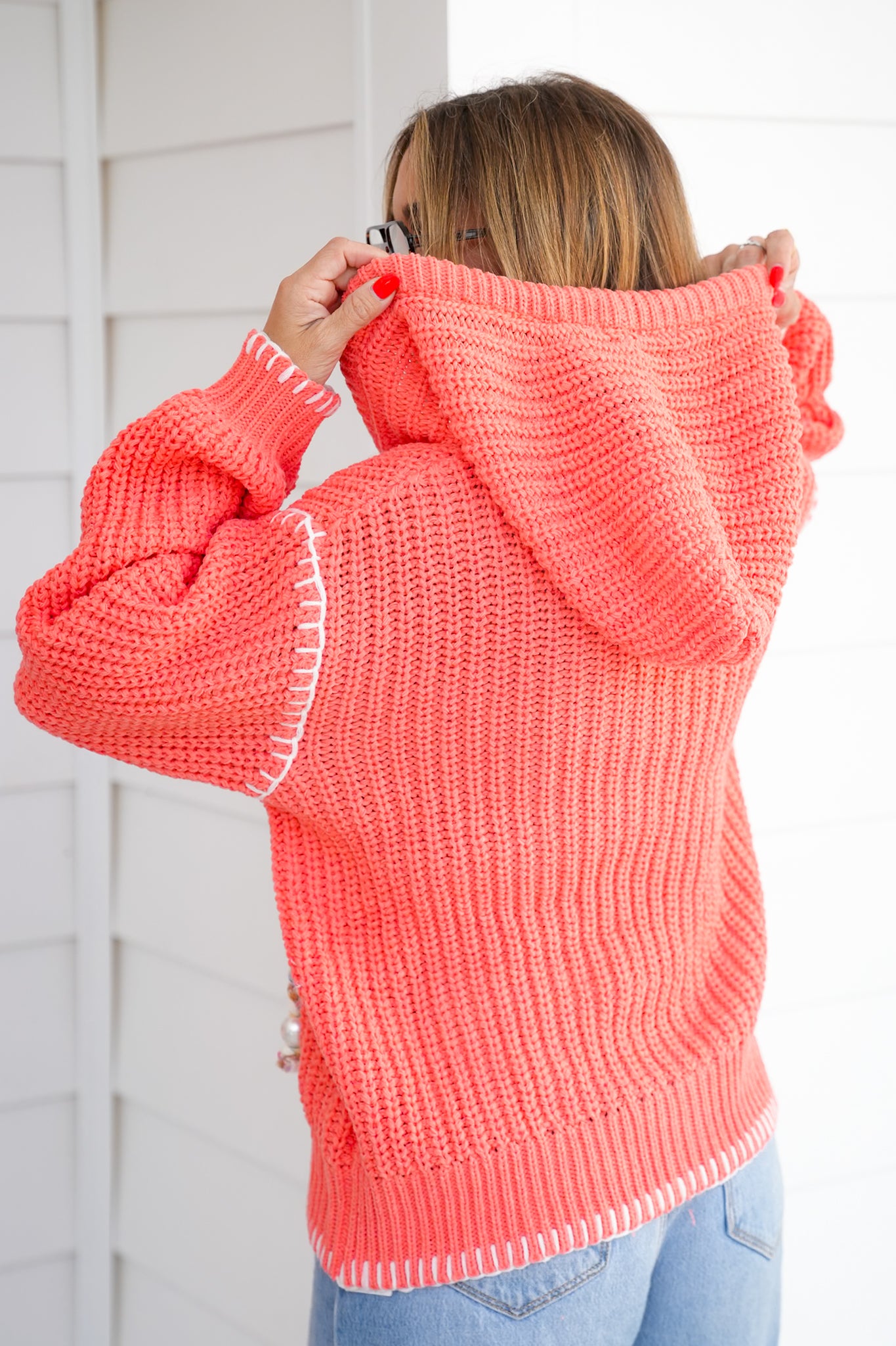 POL Long Sleeve V Neck Hoodie Sweater Top