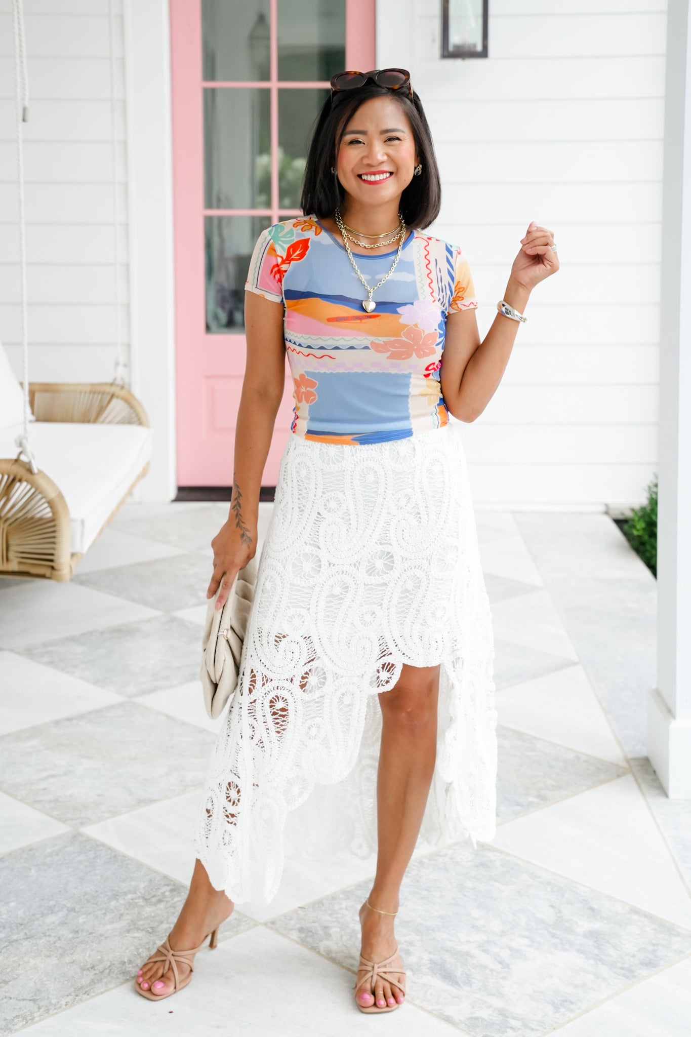 POL Crochet Elastic Waistband Pull On Long Skirt