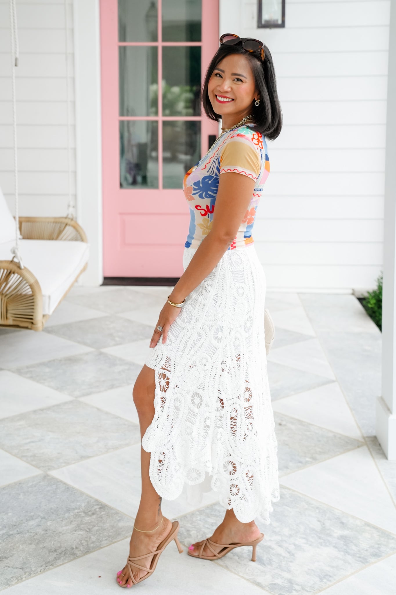 POL Crochet Elastic Waistband Pull On Long Skirt