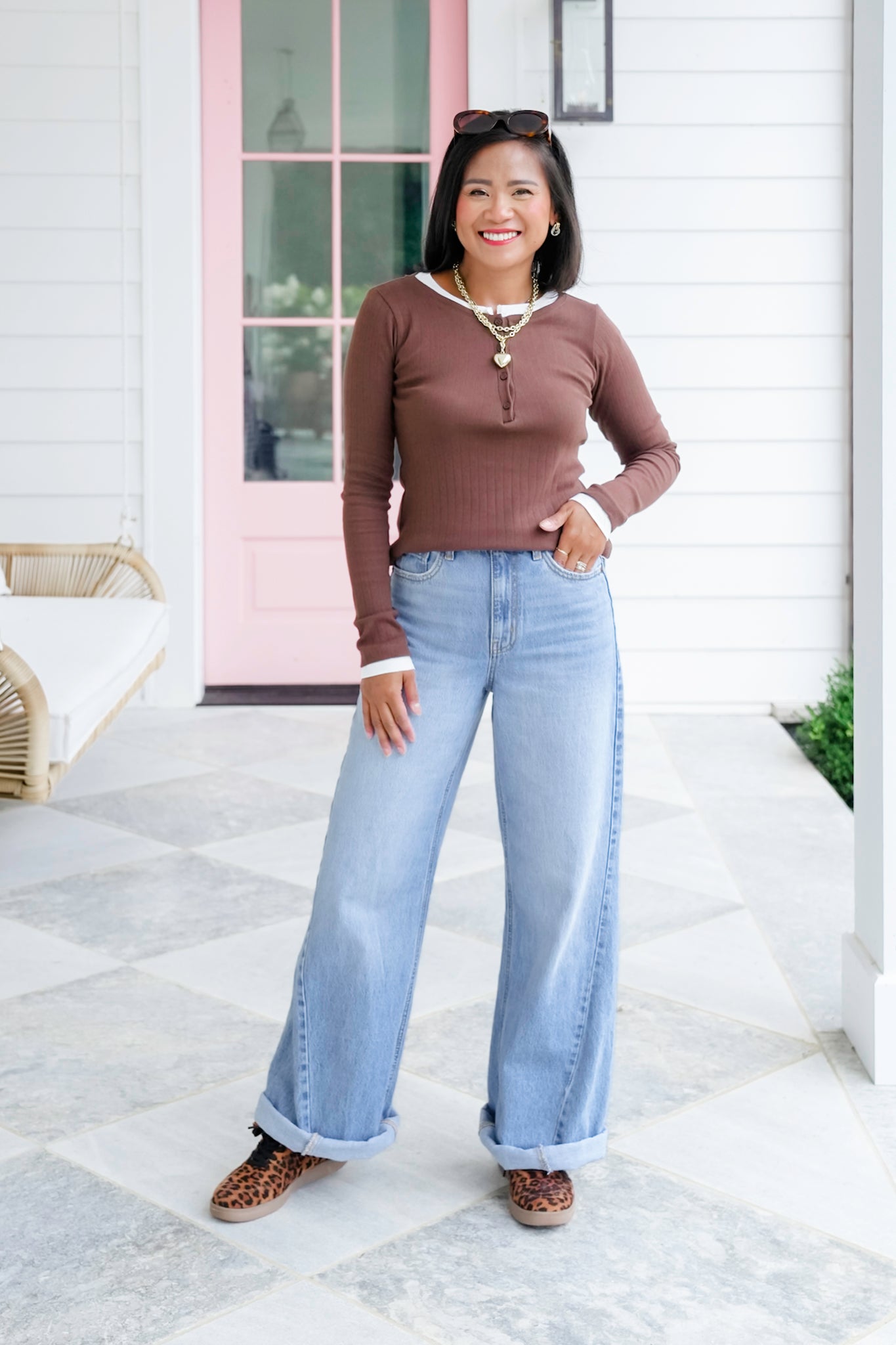 Ribbed Knit Long Sleeve Button Up Layered Top
