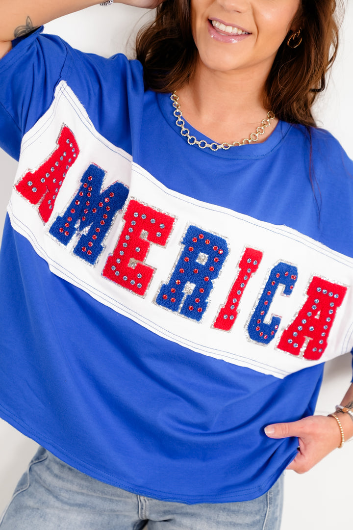 Short Sleeve Top with "America" Patch Detail