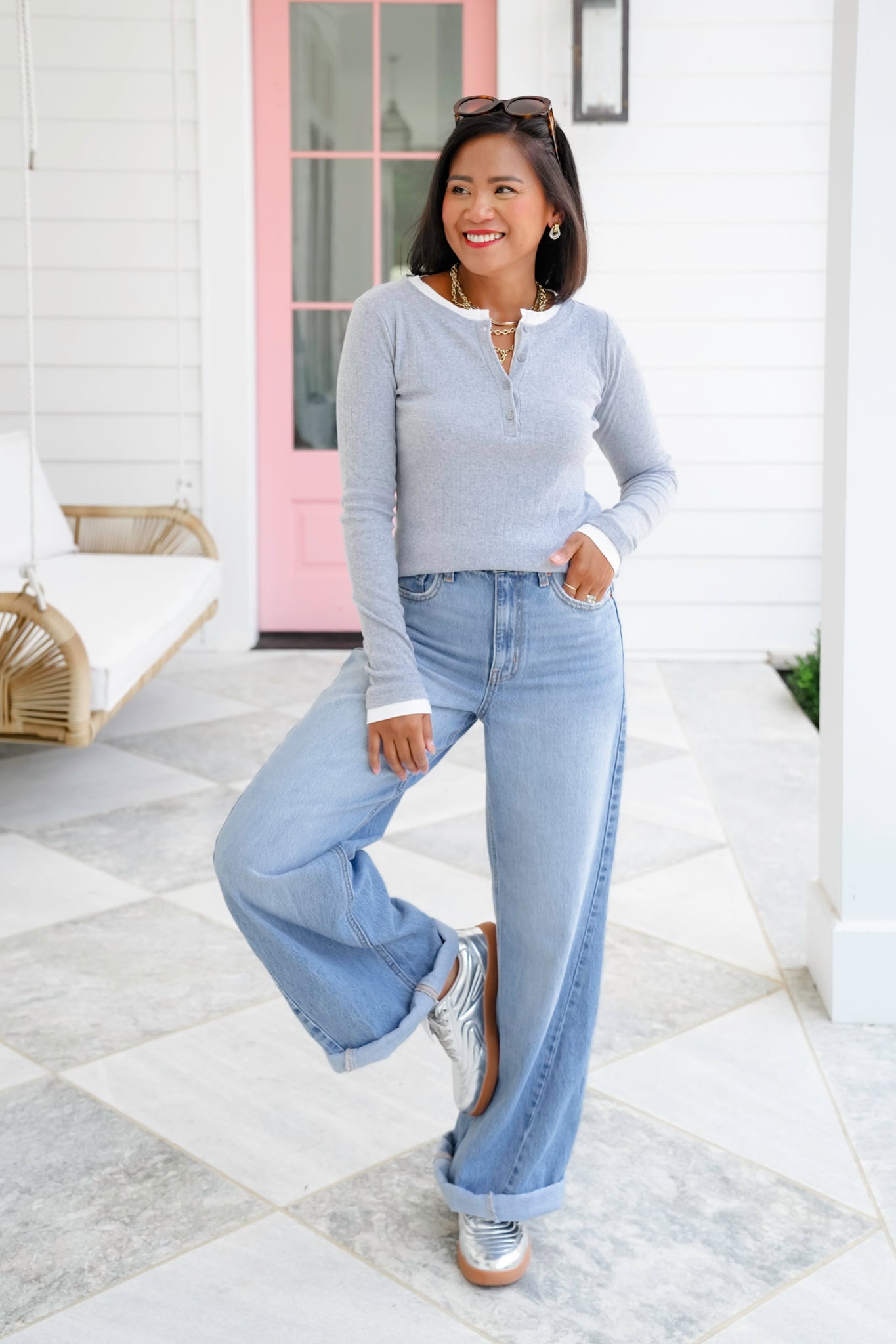 Ribbed Knit Long Sleeve Button Up Layered Top