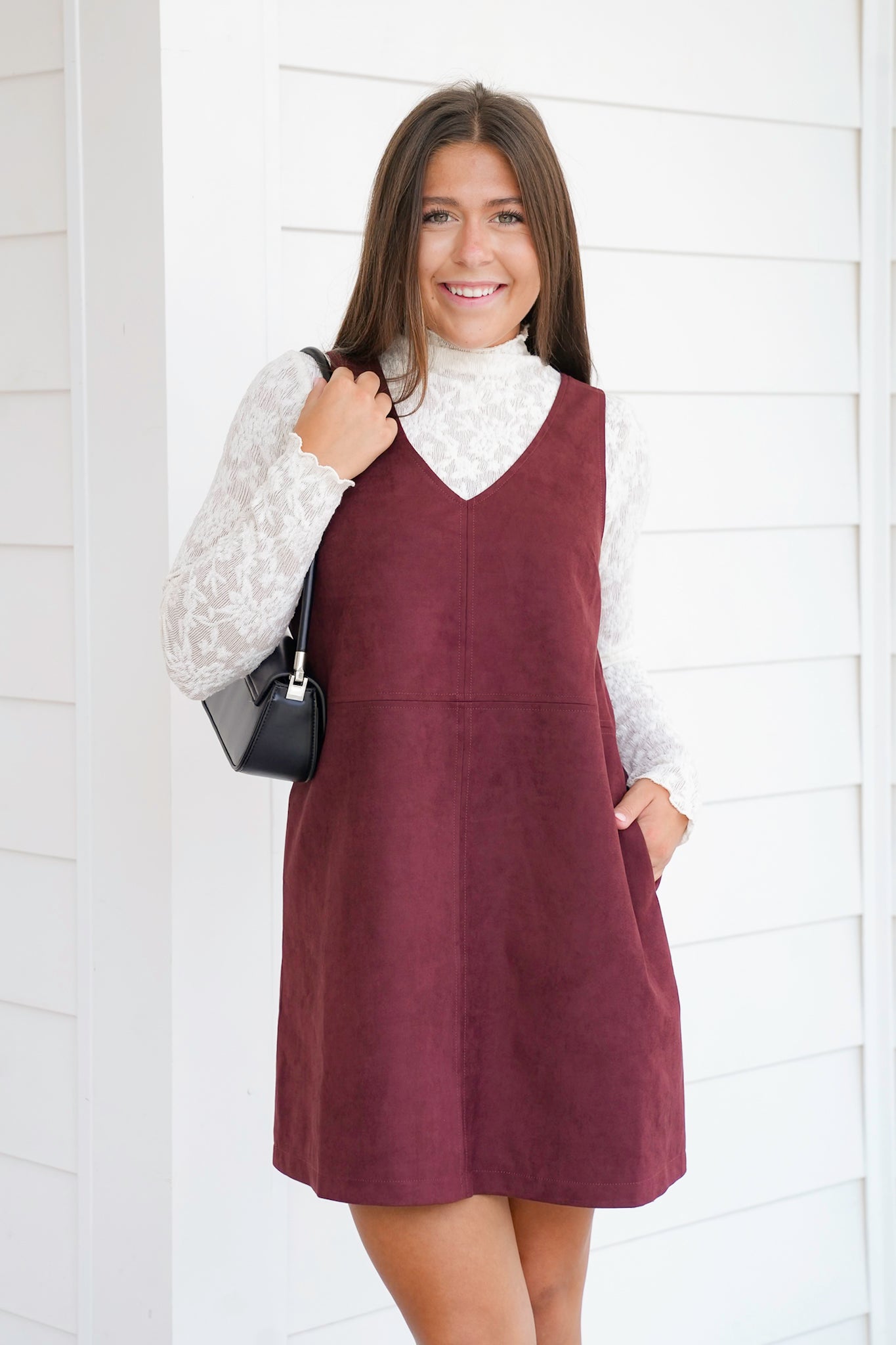 Vegan Suede Sleeveless A-Line Dress with Side Pockets