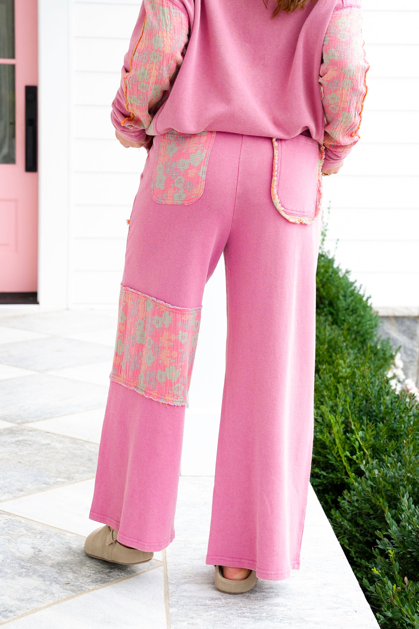 Washed Floral Print Terry Pants