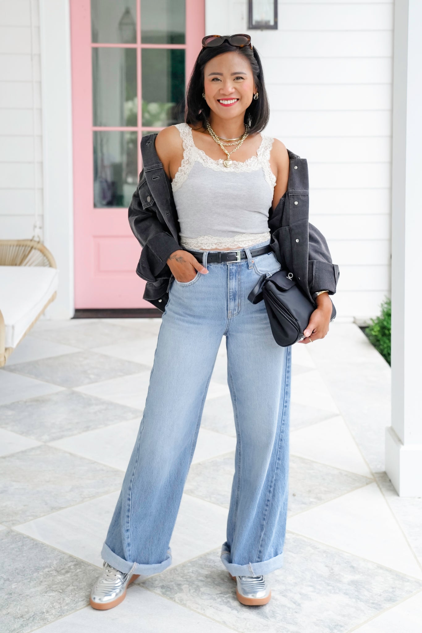 Knit Cropped Tank Top with Lace Detail