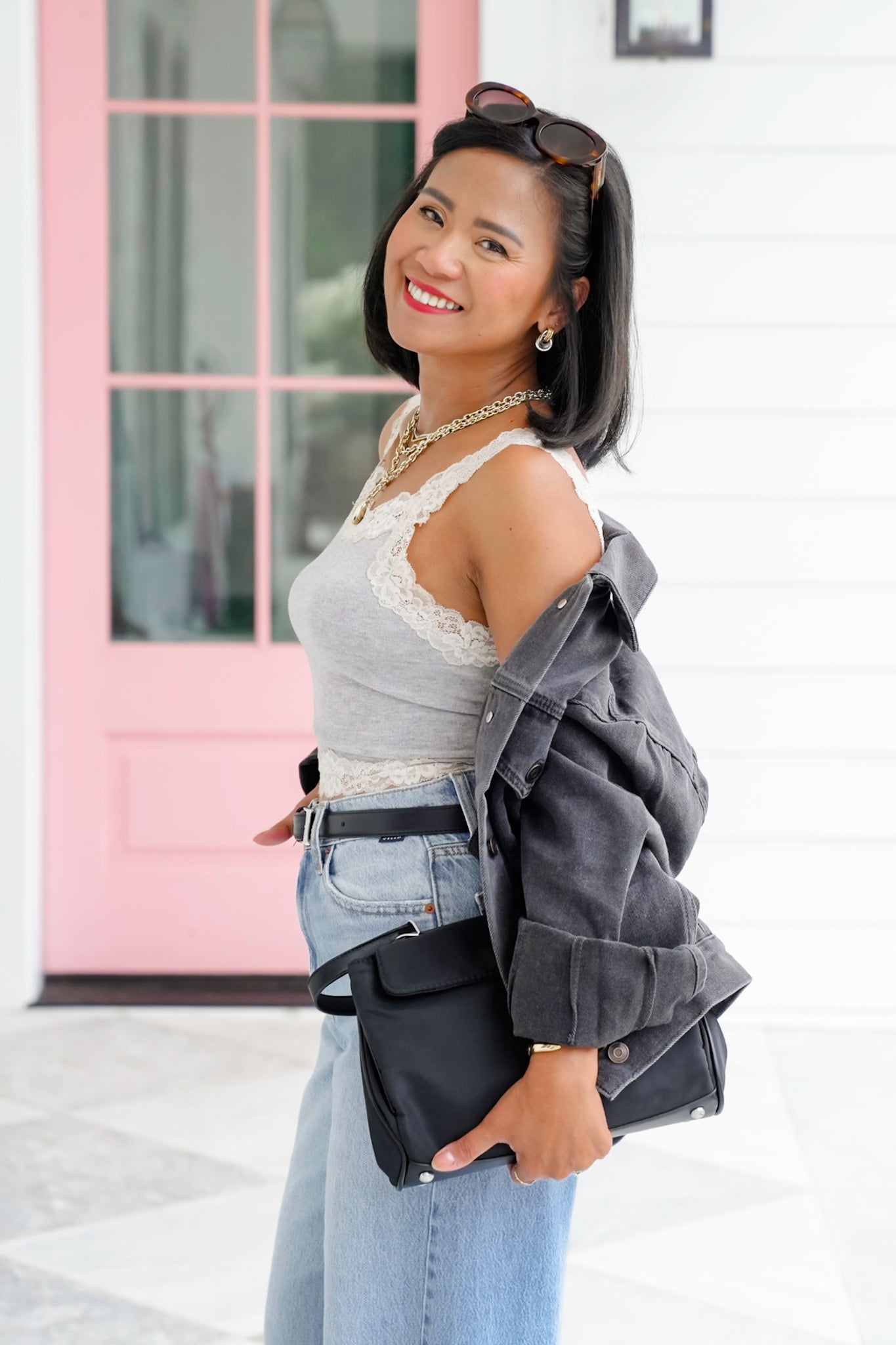 Knit Cropped Tank Top with Lace Detail
