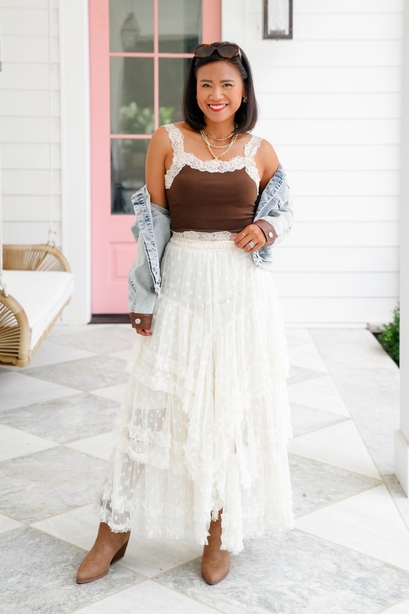 Knit Cropped Tank Top with Lace Detail