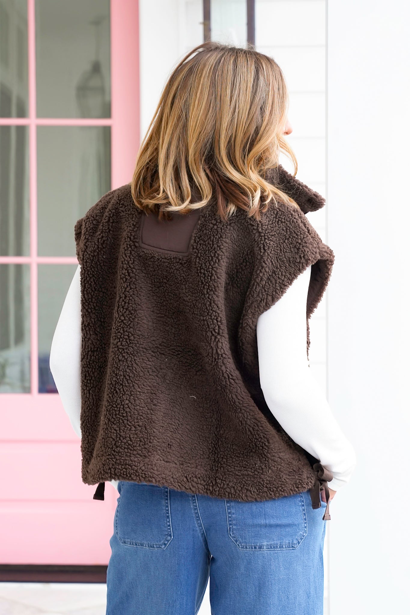 Sherpa Snap Button Down Vest with Side Ties
