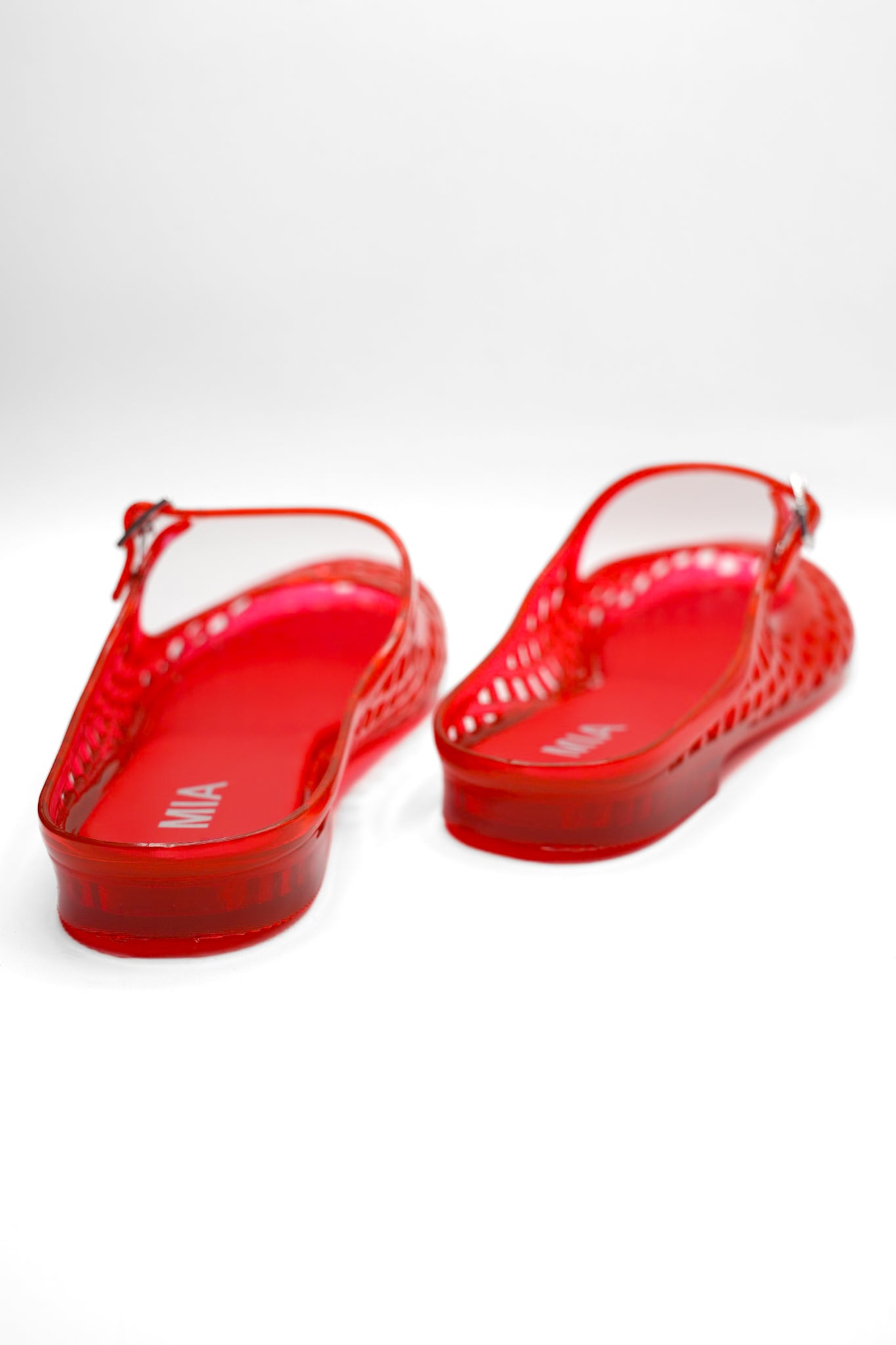MIA Glossy Jelly Cage Flats with Buckle Strap