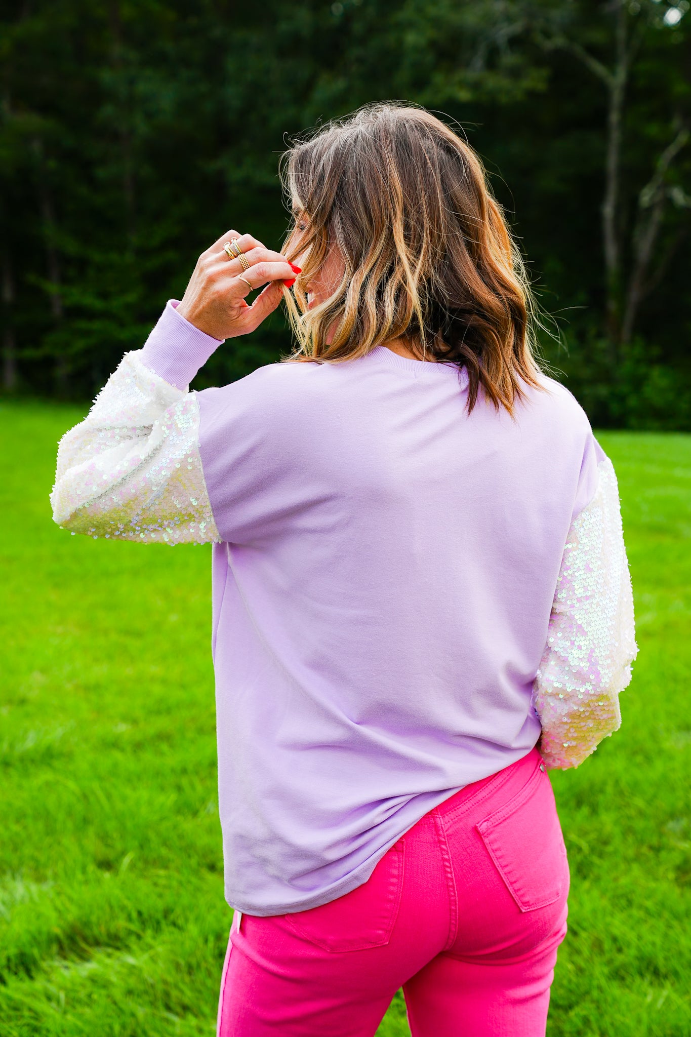 Plus/Reg Glitter Skeleton Long Sleeve Top with Sequins