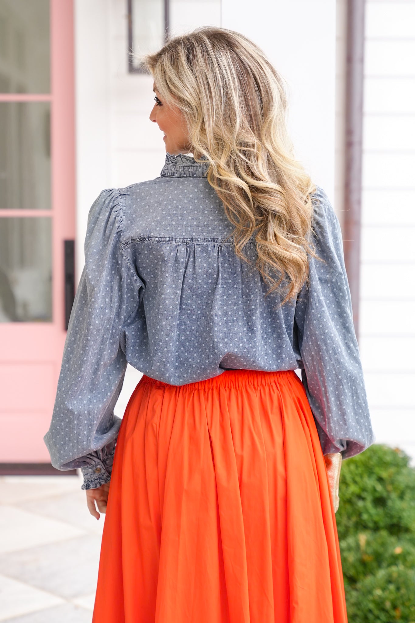Polka Dot Light Washed Long Sleeve Top